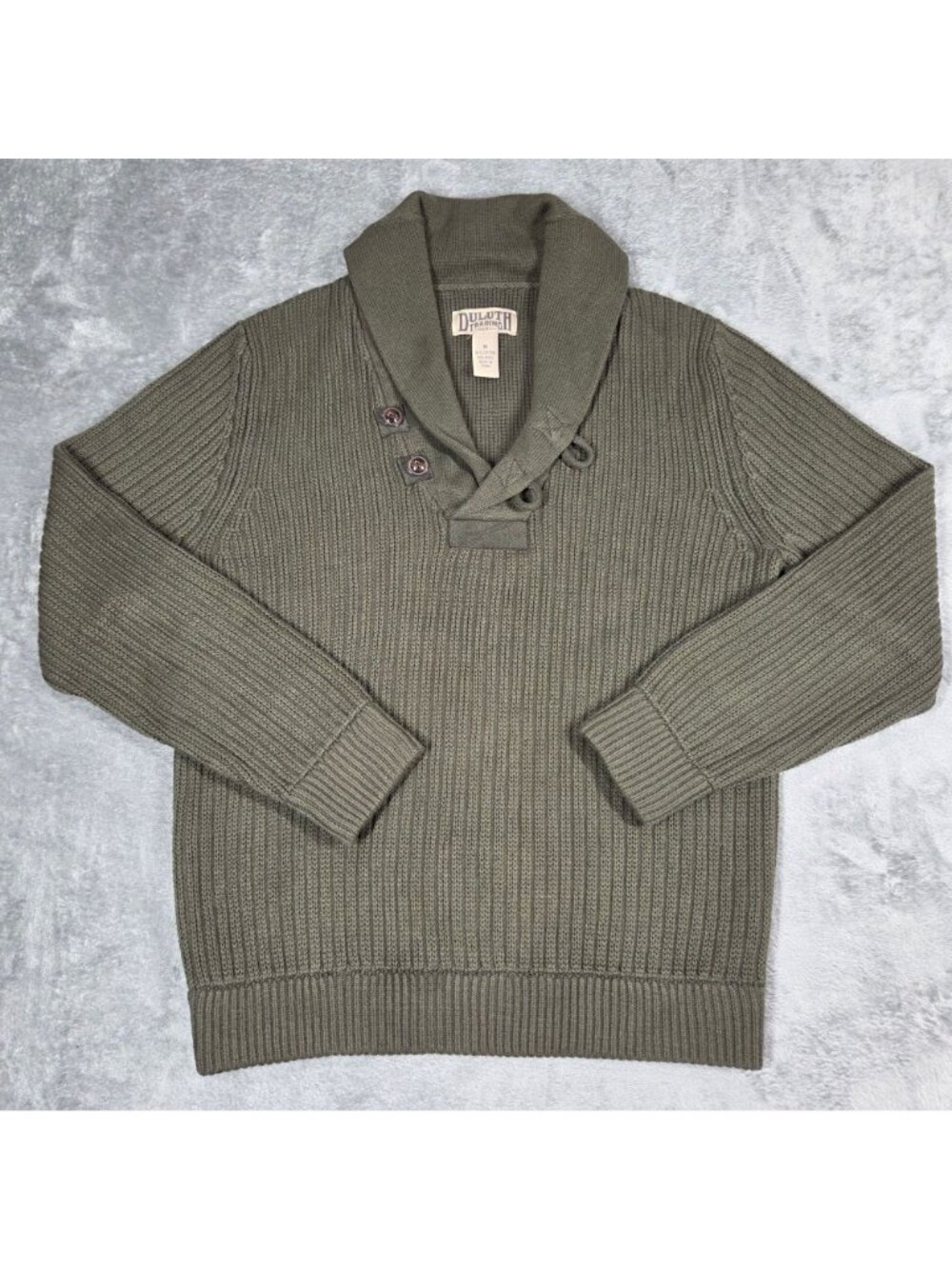 Duluth Trading Co Sweater Mens Medium Green Shawl Collar Wool Blend Infantry
